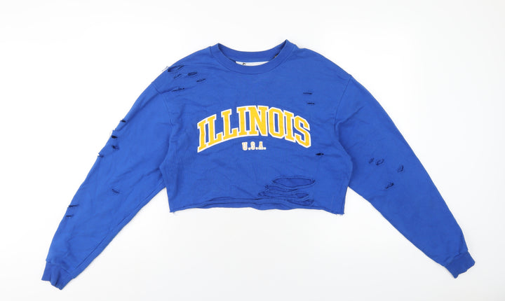 Topshop Womens Blue Cotton Pullover Sweatshirt Size 8 Pullover - Distressed