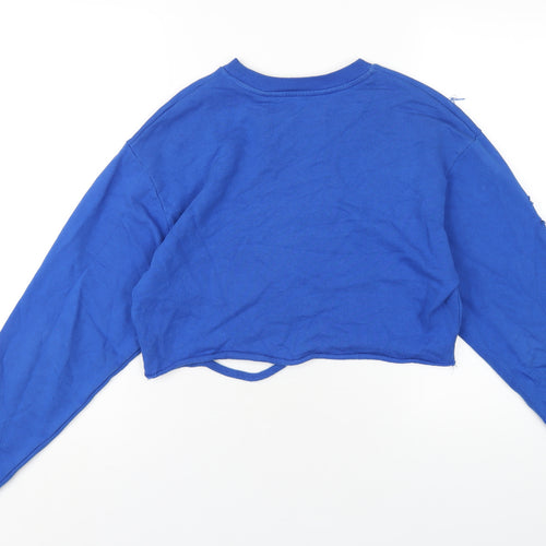 Topshop Womens Blue Cotton Pullover Sweatshirt Size 8 Pullover - Distressed