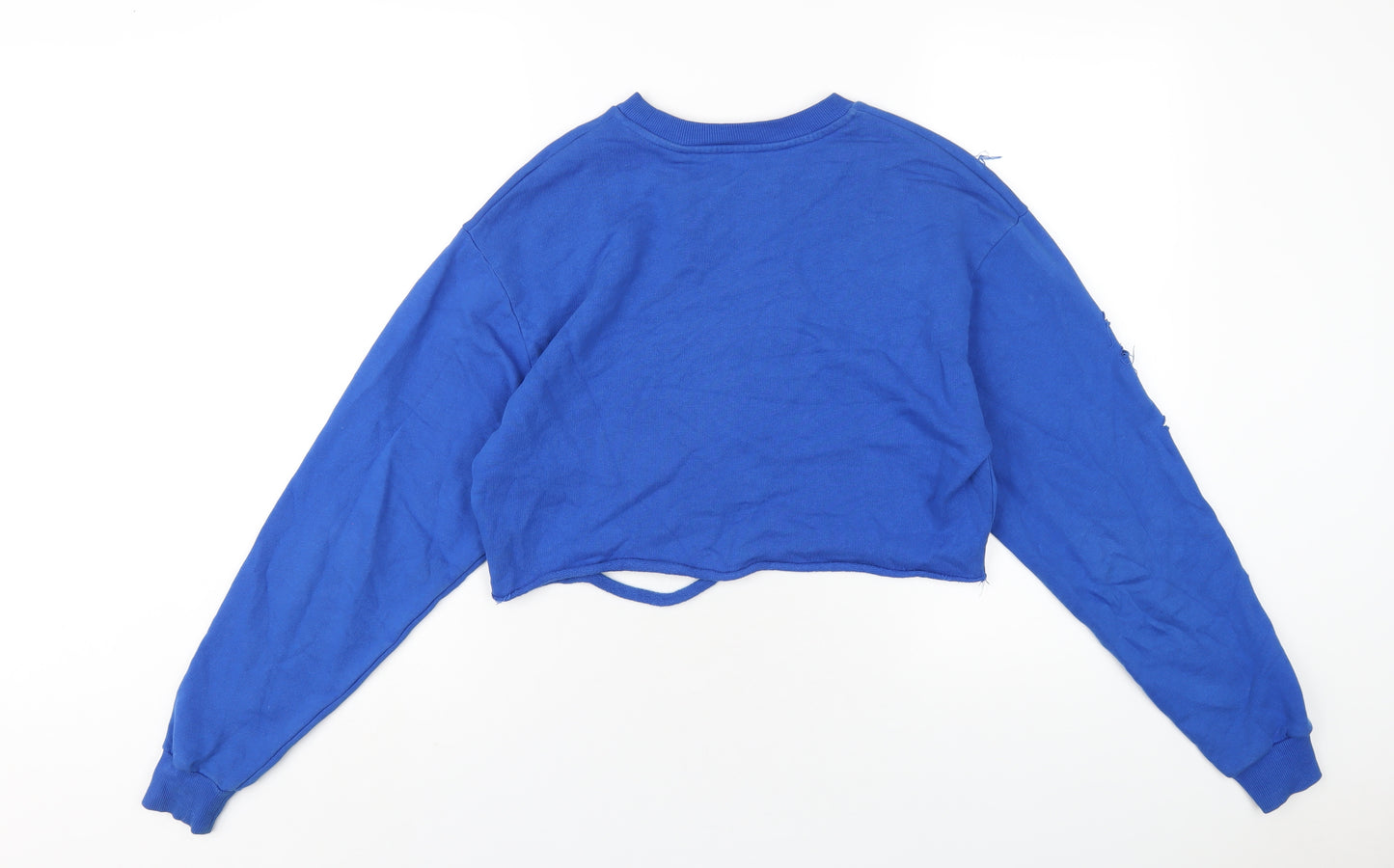 Topshop Womens Blue Cotton Pullover Sweatshirt Size 8 Pullover - Distressed
