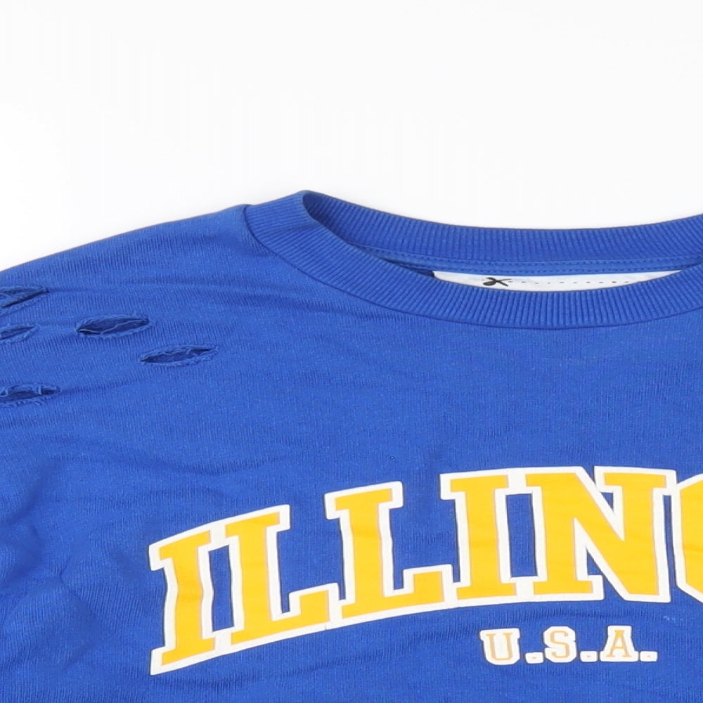 Topshop Womens Blue Cotton Pullover Sweatshirt Size 8 Pullover - Distressed