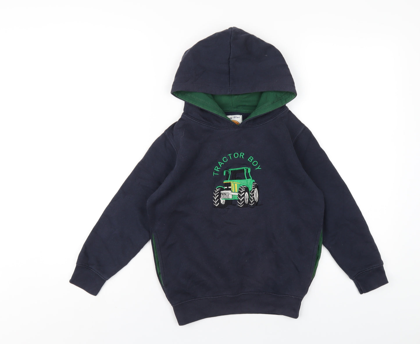 Hazy Blue Boys Blue Cotton Pullover Hoodie Size 7-8 Years Pullover - Tractor Boy