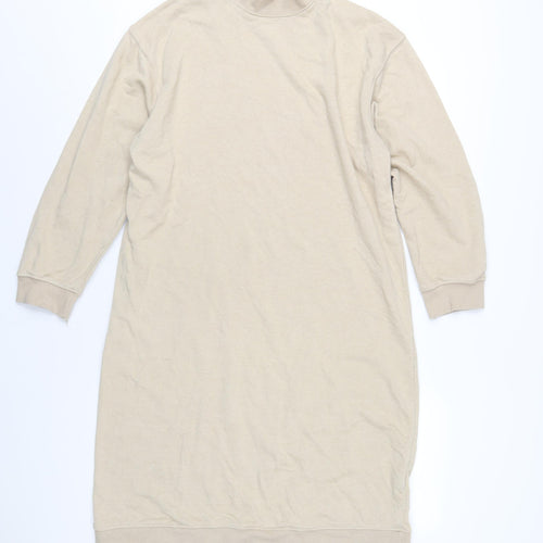 Zara Womens Beige Polyester Jumper Dress Size M Mock Neck Pullover