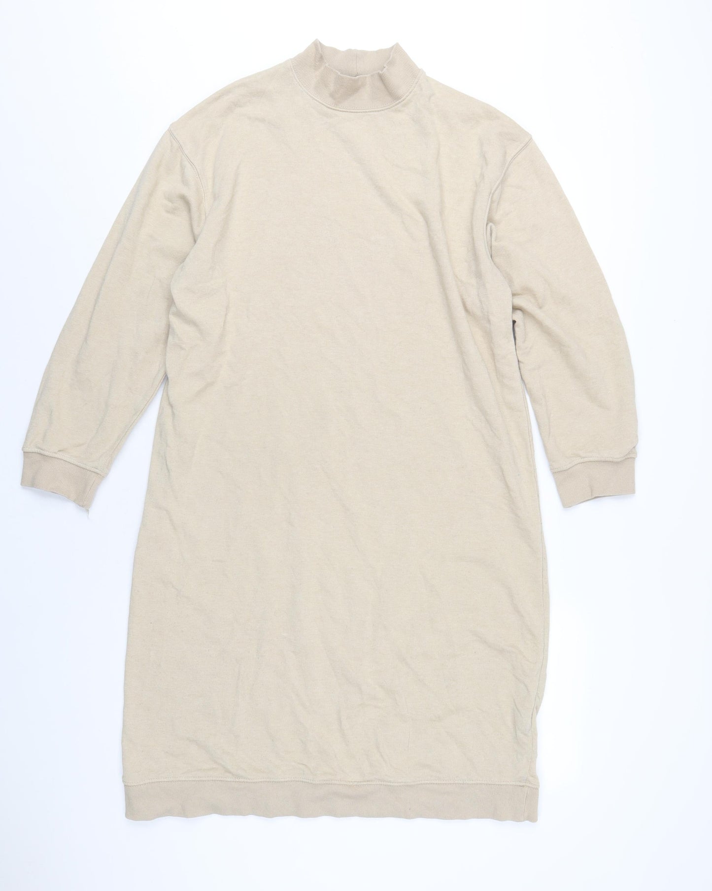 Zara Womens Beige Polyester Jumper Dress Size M Mock Neck Pullover
