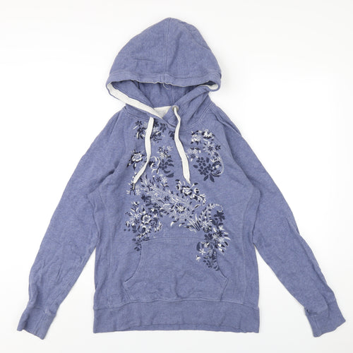 H&M Womens Blue Floral Cotton Pullover Hoodie Size M Pullover