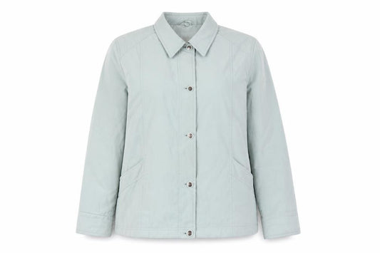 Front view of EWM women’s green jacket coat, size UK 20, button
