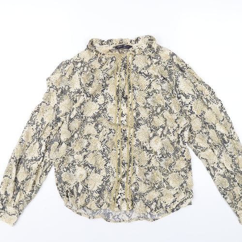 Marks and Spencer Womens Beige Animal Print Viscose Basic Blouse Size 10 Round Neck - Snake Print