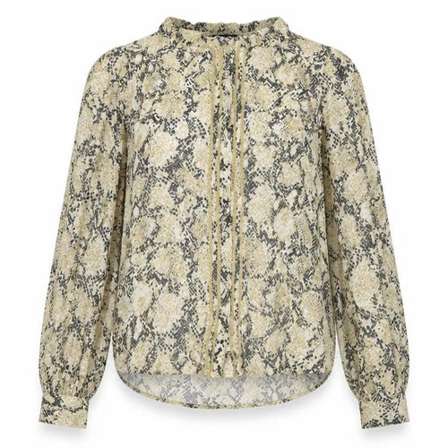 Marks and Spencer Womens Beige Animal Print Viscose Basic Blouse Size 10 Round Neck - Snake Print