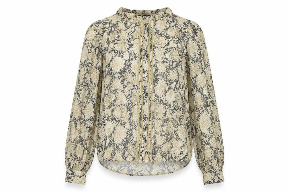 Marks and Spencer Womens Beige Animal Print Viscose Basic Blouse Size 10 Round Neck - Snake Print