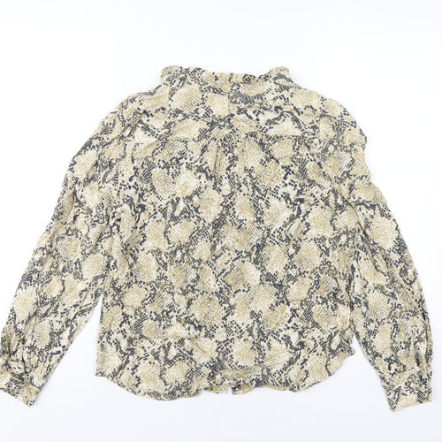 Marks and Spencer Womens Beige Animal Print Viscose Basic Blouse Size 10 Round Neck - Snake Print