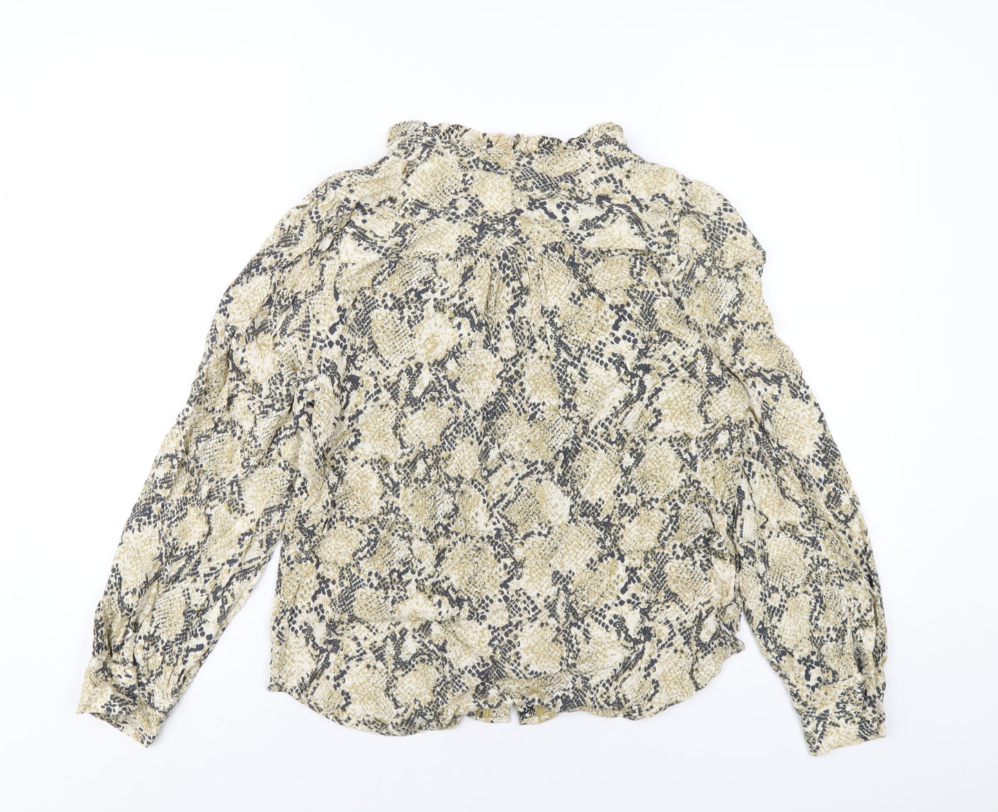 Marks and Spencer Womens Beige Animal Print Viscose Basic Blouse Size 10 Round Neck - Snake Print