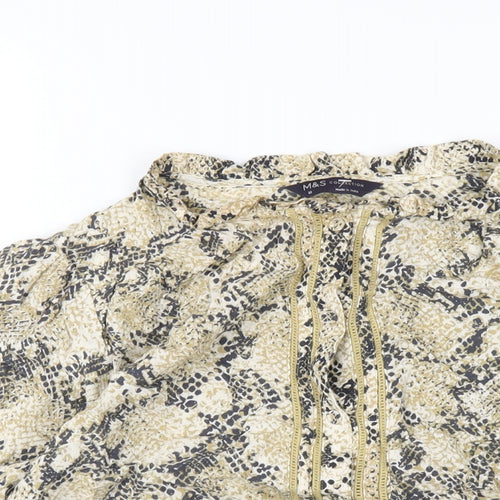 Marks and Spencer Womens Beige Animal Print Viscose Basic Blouse Size 10 Round Neck - Snake Print