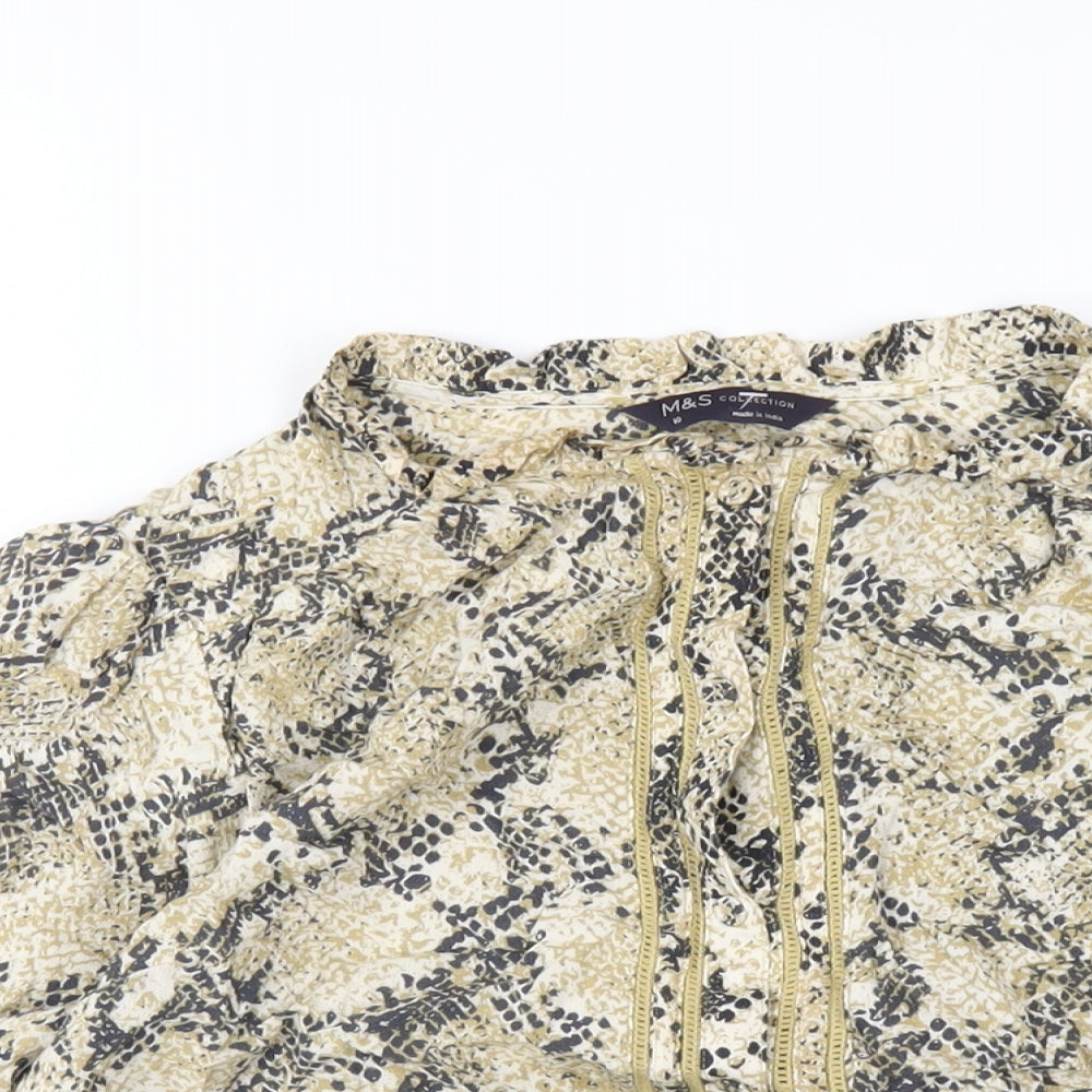 Marks and Spencer Womens Beige Animal Print Viscose Basic Blouse Size 10 Round Neck - Snake Print