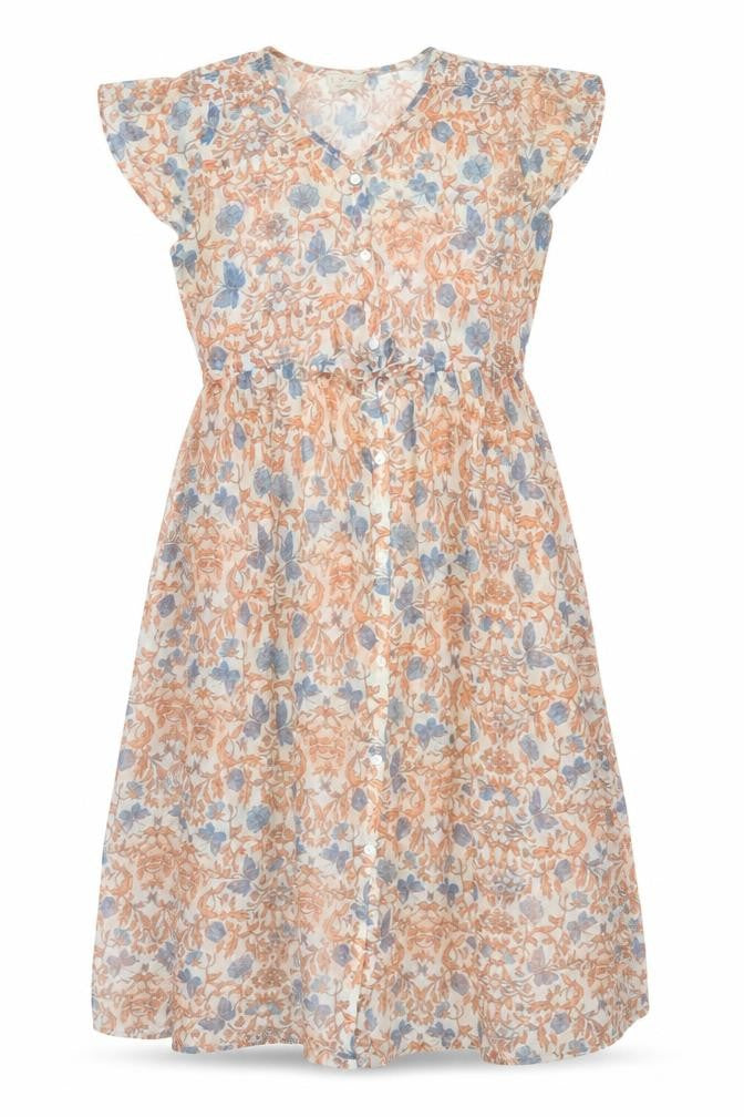 Front view of Next girls’ multicoloured floral polyester a-line, size 10, years round neck button