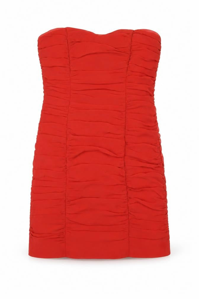 Front view of H&M women’s orange polyester mini, size UK 10, sweetheart zip