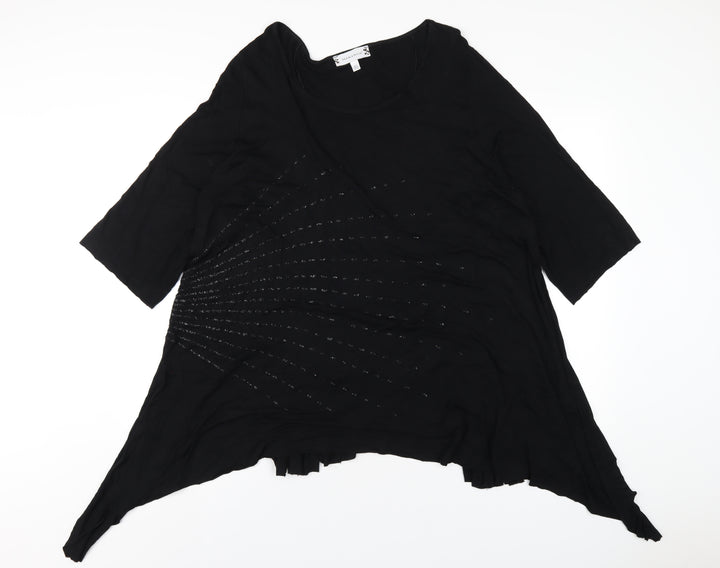 Deane & White Womens Black Viscose Basic T-Shirt Size 22 Round Neck