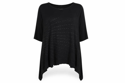 Front view of Deane & White women’s black viscose basic t-shirt, size UK 22, round neck