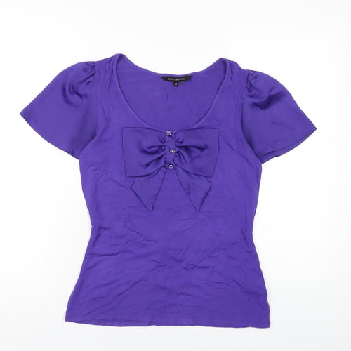 David Emanuel Womens Purple Viscose Basic T-Shirt Size 10 Scoop Neck
