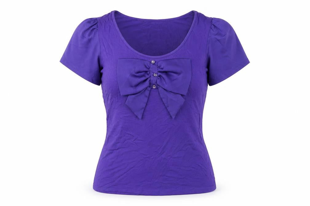 Front view of David Emanuel women’s purple viscose basic t-shirt, size UK 10, scoop neck