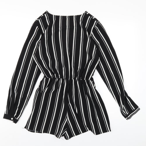 Boohoo Womens Black Striped Polyester Playsuit One-Piece Size 10 Pullover