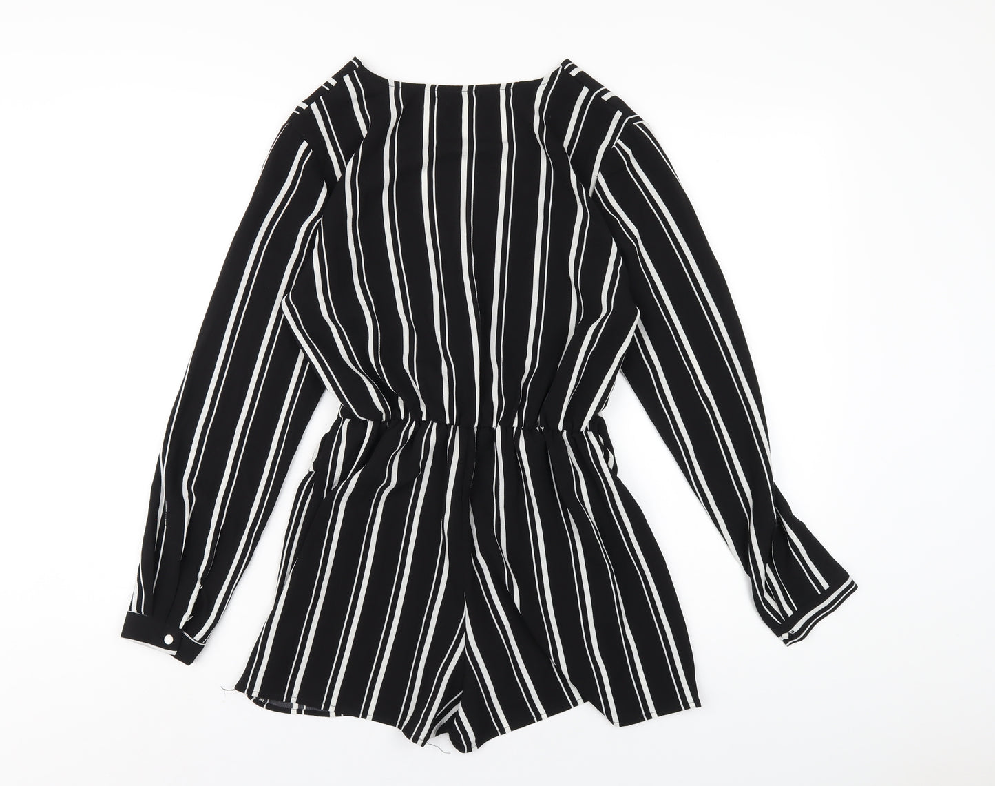 Boohoo Womens Black Striped Polyester Playsuit One-Piece Size 10 Pullover