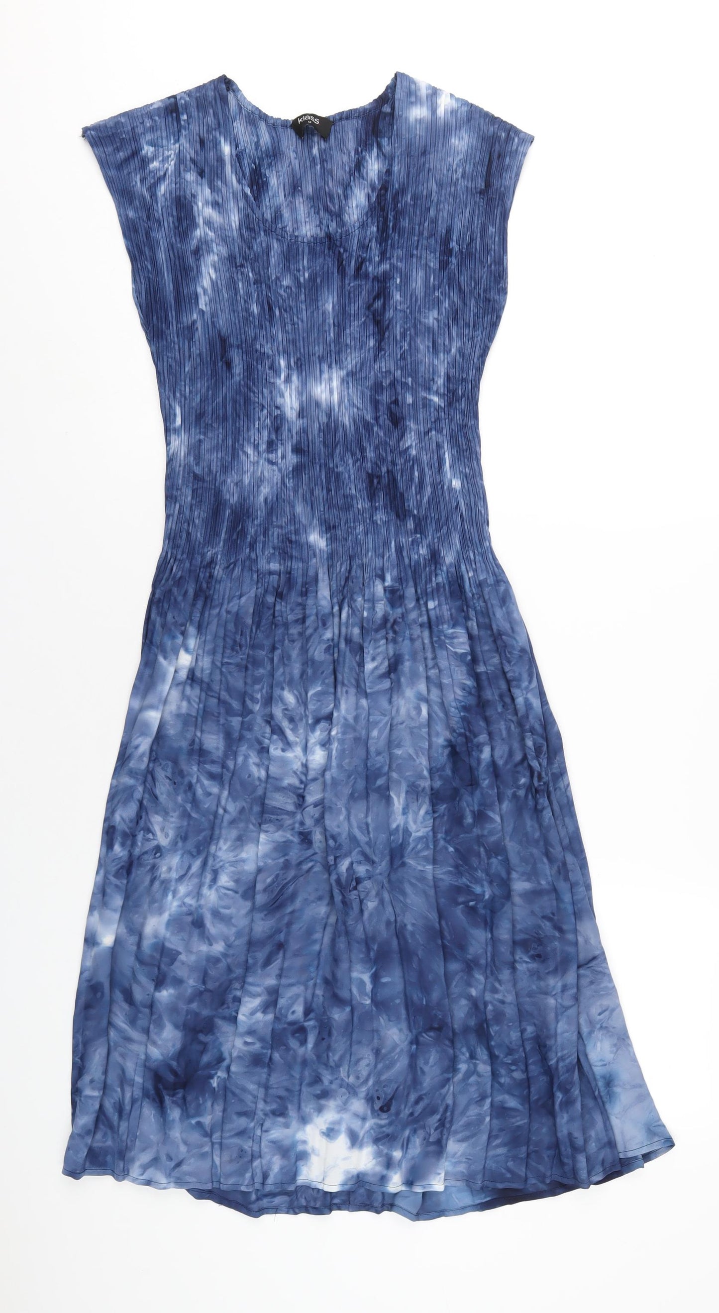 Klass Womens Blue Tie Dye Polyester Ball Gown Size M Scoop Neck Pullover