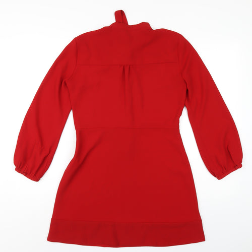 Zara Womens Red Polyester A-Line Size M Round Neck Button