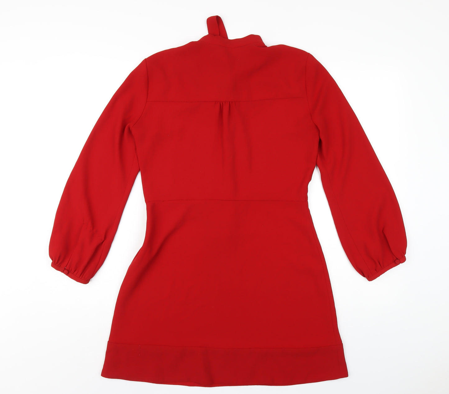 Zara Womens Red Polyester A-Line Size M Round Neck Button
