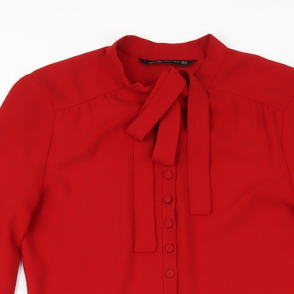 Zara Womens Red Polyester A-Line Size M Round Neck Button