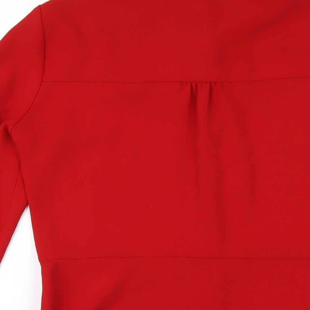 Zara Womens Red Polyester A-Line Size M Round Neck Button