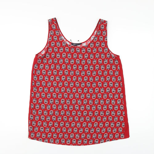 Marks and Spencer Womens Red Geometric Polyester Basic Tank Size 12 Scoop Neck