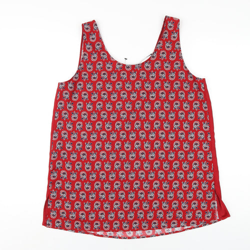 Marks and Spencer Womens Red Geometric Polyester Basic Tank Size 12 Scoop Neck
