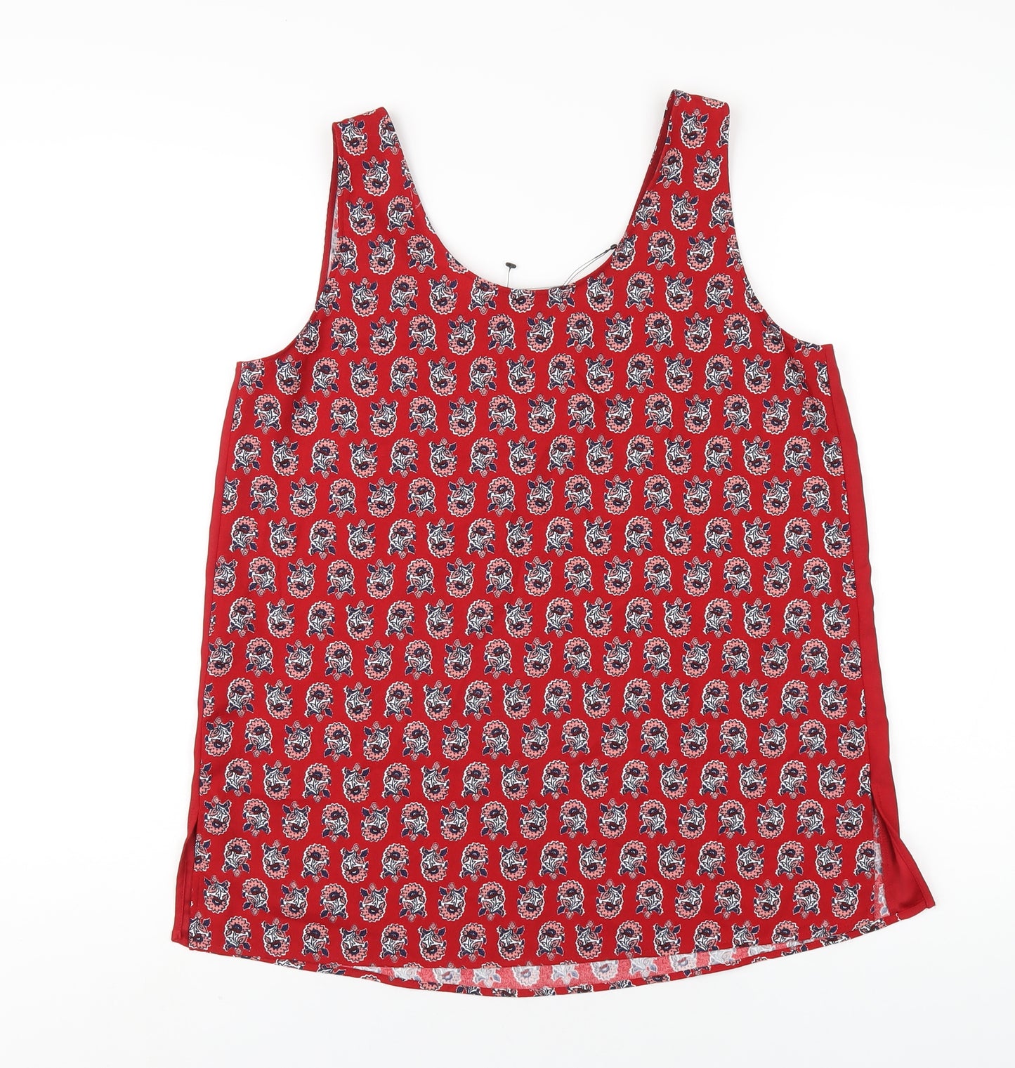 Marks and Spencer Womens Red Geometric Polyester Basic Tank Size 12 Scoop Neck