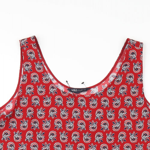 Marks and Spencer Womens Red Geometric Polyester Basic Tank Size 12 Scoop Neck