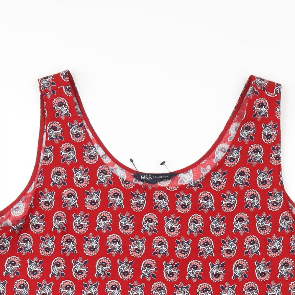 Marks and Spencer Womens Red Geometric Polyester Basic Tank Size 12 Scoop Neck