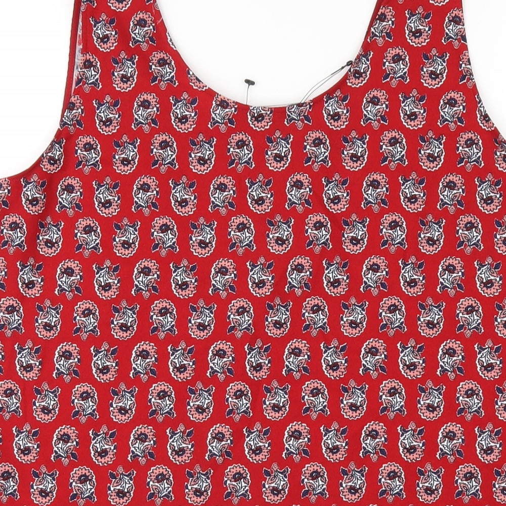 Marks and Spencer Womens Red Geometric Polyester Basic Tank Size 12 Scoop Neck