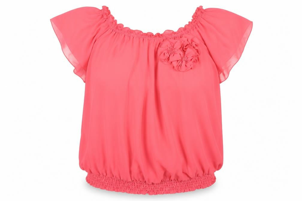 Front view of Joanna Hope women’s pink polyester basic t-shirt, size UK 30, scoop neck