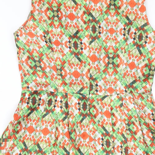 The Mod House Womens Multicoloured Geometric Polyester A-Line Size 8 Round Neck Zip