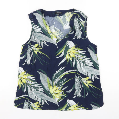 Warehouse Womens Blue Geometric Viscose Basic Tank Size 12 V-Neck
