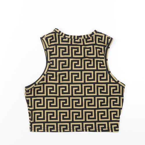 I SAW IT FIRST Womens Beige Geometric Polyester Cropped Tank Size 6 Round Neck
