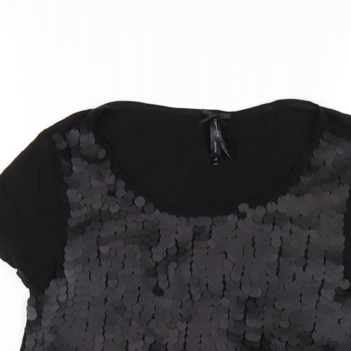 NEXT Womens Black Viscose Basic T-Shirt Size 10 Round Neck