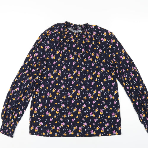 Marks and Spencer Womens Blue Floral Viscose Basic T-Shirt Size 10 Round Neck