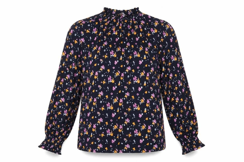 Marks and Spencer Womens Blue Floral Viscose Basic T-Shirt Size 10 Round Neck