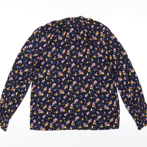 Marks and Spencer Womens Blue Floral Viscose Basic T-Shirt Size 10 Round Neck
