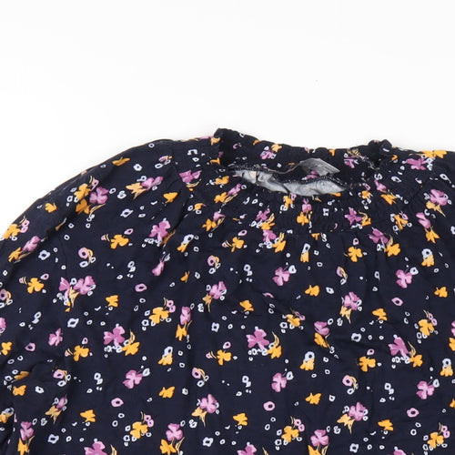 Marks and Spencer Womens Blue Floral Viscose Basic T-Shirt Size 10 Round Neck