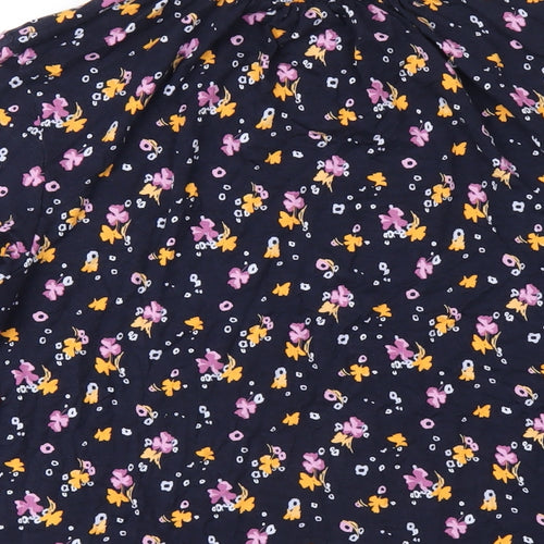 Marks and Spencer Womens Blue Floral Viscose Basic T-Shirt Size 10 Round Neck
