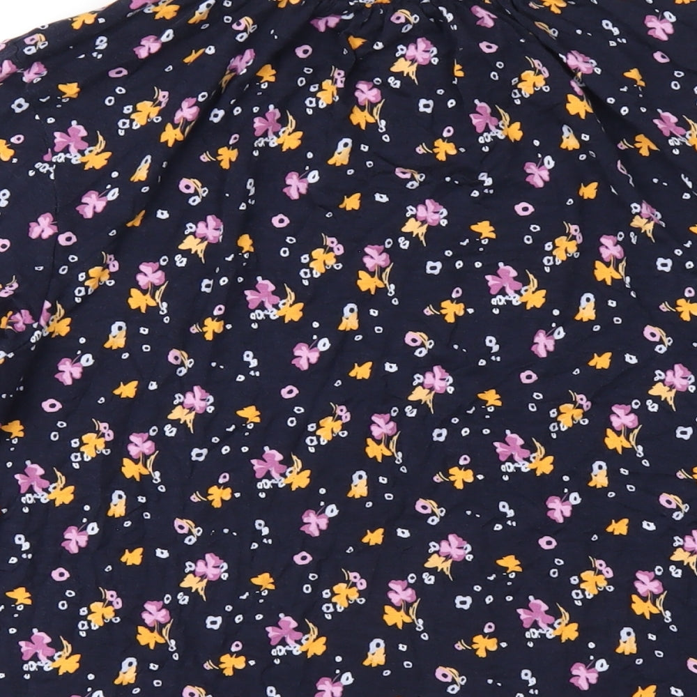 Marks and Spencer Womens Blue Floral Viscose Basic T-Shirt Size 10 Round Neck