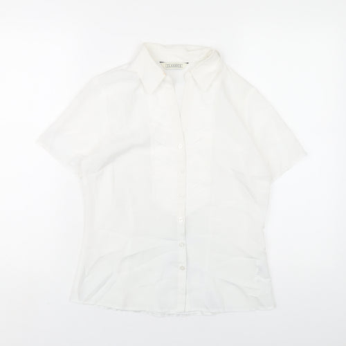 Classics Womens White Polyester Basic Button-Up Size 8 Collared