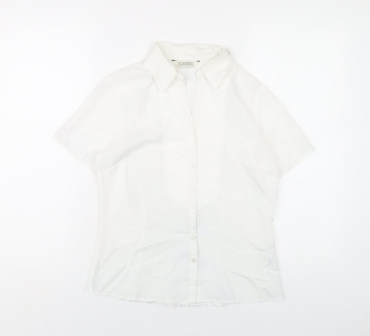 Classics Womens White Polyester Basic Button-Up Size 8 Collared