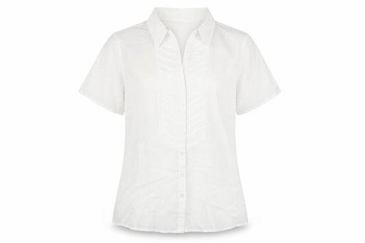 Front view of Classics women’s white polyester basic button-up, size UK 8, collared