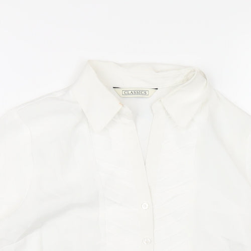 Classics Womens White Polyester Basic Button-Up Size 8 Collared